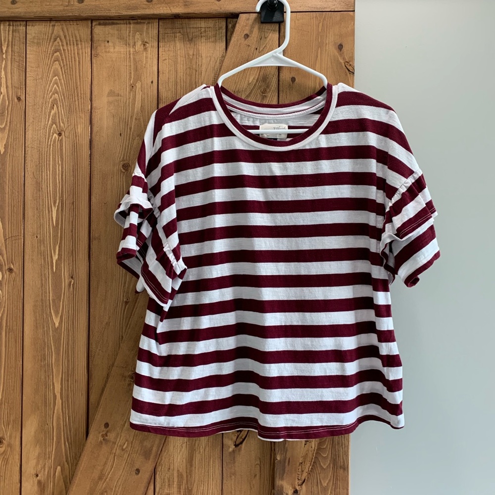 Striped flutter sleeve top